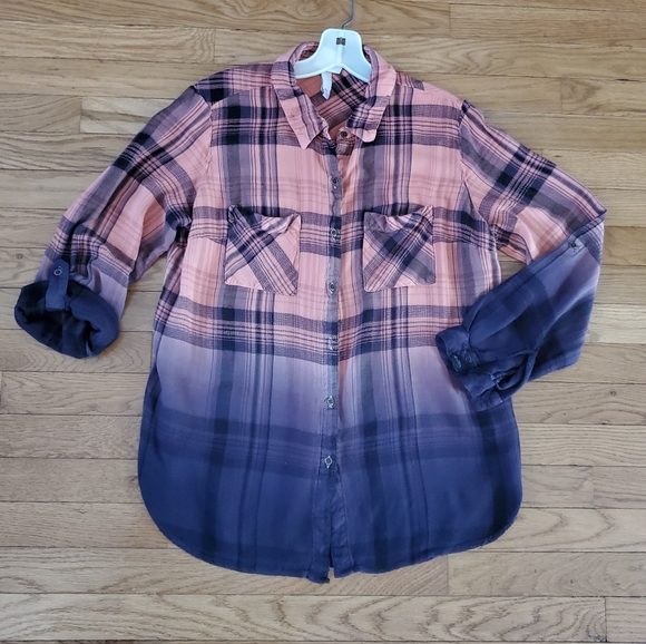 Knox Rose Customized Dyed Ombre Plaid Button Down Shirt - Picture 1 of 11